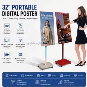 32 Inch HD Video Mobile standing lcd display Panel Floor Standing Signage for Store digital display for menu with Display Stand