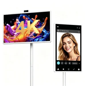 32 Inch LED Digital Display Rotatable Touch Screen Portable Smart TV Built-in Speaker Android15 Wireless Floor Standing for Home