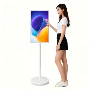 32 Inch LED Smart Portable TV Wireless Touch Screen Android 12 8+128GB White Cabinet with Built-in Camera