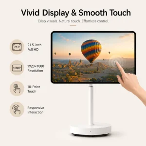 32 Inch Mobile Smart Display on Wheels Portable Android Touch Screen TV with Camera Speaker