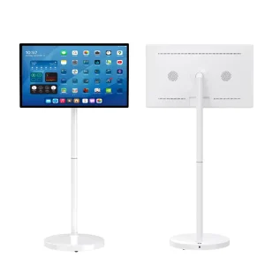 32 Inch Portable Smart TV Android 13 Movable Digital Signage Touch Screen Rotating Screen Advertising Display Wheels Stand