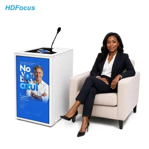 32 Inch Smart Electronic Lectern with 7 Inch Foldable Touch Timer and Wireless Charger for Seated Presentation in Hall