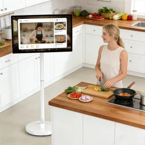 32 Inch Smart Kitchen Screen Battery Powered Movable Rolling Monitor for Recipe Cooking Home Meal Preparation OEM 1 Year