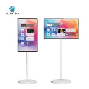 32″ Movable Stand Touchscreen Monitor Built in Battery Rotatable Rolling Smart Display With Camera for Live Streaming Fitness