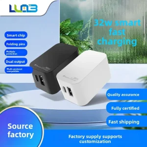 32W PD Charging Adapter Dual-Port USB + Type-C Fast Charger Foldable Portable Safe Quick-Charging Smartphone Charger