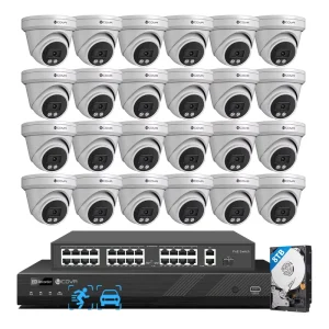 32ch 8TB Hard Drive Outdoor 24x5MP CCTV Turret AI Motion Face Detection App View 32 Channel Poe Nvr Security Camera System