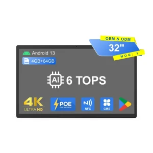 32inch 4k Monitor Ultra Wall Interactive Display Touch Screen Digital Signage Android 13 6 TOPS AI Optional POE NFC for Business
