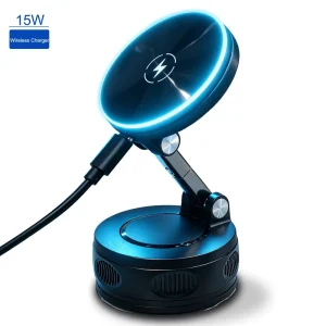 Factory Upgraded Magnetic Foldable Vacuum-Suction Wireless Phone Charger, 360° Rotating Car Mount with Strong Adhesion