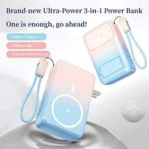 3C-Certified Magnetic Wireless Power Bank, 10,000 mAh Lithium-Polymer Battery, Ultra-Fast Charging, High-Capacity Power Bank with Cable