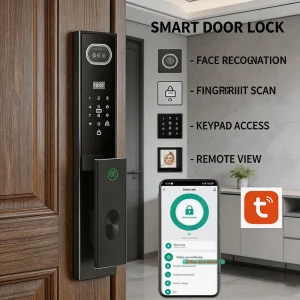 3D Face Recognition Automatic Outdoor Waterproof Security Camera NFC WiFi Front Entry Aluminum Smart Lock Set App