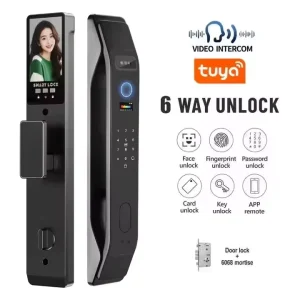 3D Face Recognition Fully Automatic Fingerprint Smart Door Lock Biometric Keyless Entry Peephole Camera WiFi Tuya Entrance Door
