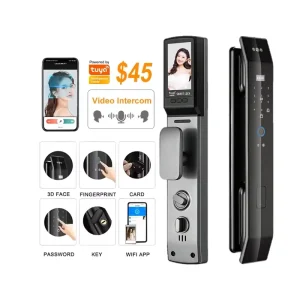 3D Face Recognition Tuya Smart WiFi Aluminum Alloy Door Lock with Fingerprint Digital Code Wood Door Compatibility