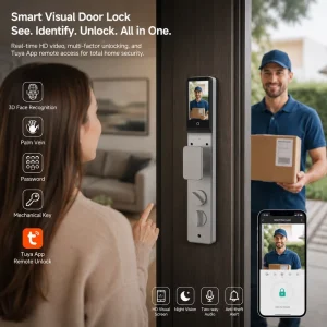 3D Face Smart Door Lock WiFi Video Intercom Remote Control Tuya App Access Home Security Alarm System Aluminum Steel Door