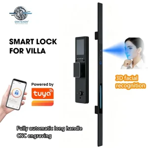 3D Facial Recognition Tuya WiFi Smart Villa Lock Fully Automatic Long Handle CNC Precision Engraving Technology