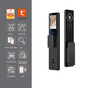 3D Facial Recognition Waterproof Smart Door Lock with Fingerprint, Card Key, Password, and App for Home and Office Sliding Doors