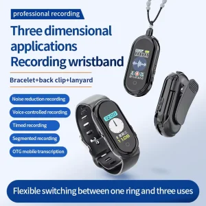 3D Versatile Design Smart Wristband AI Recorder Bracelet 3 in 1 Voice Recorder 256 Languages Real Time Translation USB 128GB WAV