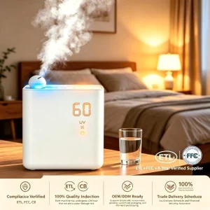 3L Electric Ultrasonic Warm Mist Sterilize Humidifier ETL FCC Certified Top Fill Quiet 30H Runtime for Large Room Bedroom