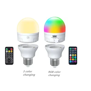 3-color or RBG-color 7W wireless E26/27/14/12 magnetic-base Type-C USB rechargeable smart bulb, suitable for household wall-mounted/table lamps