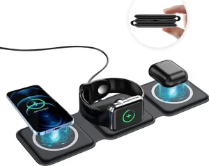 3-in-1 Foldable Ultra-Thin Portable Magnetic 15W Fast Wireless Charging Pad for iPhone, iWatch, etc.