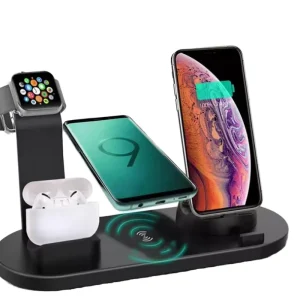 4-in-1 Wireless Charging Station for Phones, Watches, and Earbuds | 15W Max Fast Charging | Compact Desktop Organizer