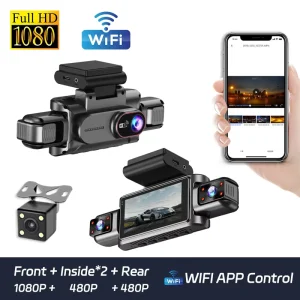 4 Channel 1080P Dash Cam Front and Rear Car DVR with WiFi 170 Degree Wide AngleNight Vision Vehicle Loop Recording