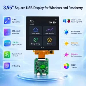 4 Inch 480×480 TFT LCD Display Module USB Type C AF Panel HMI Screen for Raspberry Pi Windows Linux Marcos Embedded Systems