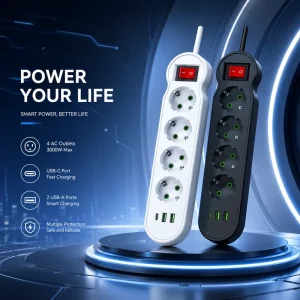 4 Pin EU Extension Socket 4 Outlets 10A Universal USB ABS Material Fast Charging Smart Design Tabletop Socket Switch EU Plug
