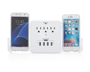 4 Port USB & 6 AC Outlets Wall Adapter Power Strip Extension Socket Surge Protector with Slide Smart Phone Holders ETL Certified