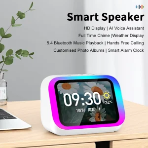 4” Touch Screen Smart AI Speaker with Voice Control LED Display & High Quality Sound Alarm Clock Function Speaker