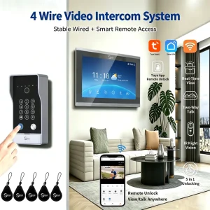 4 Wired Stable WiFi Smart Video Intercom System 7″/10″ Indoor Monitor 5-in-1 Unlocking APP Remote Unlock