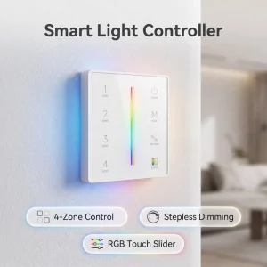 4 Zone Tuya WiFi RF 5 in 1 LED Controller Smart RGB RGBW Strip Lights 2.4G Touch Panel Remote Plastic Indoor Use Dimmable