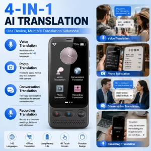 4 in 1 AI Translator Device Voice Photo Conversation Recording Translation 142 Languages Smart Language Translator OEM ODM