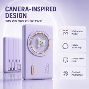 4-in-1 Cable Power Bank 10000mAh, Portable USB Charger with Multiple Outputs for Work, Travel and Daily Use