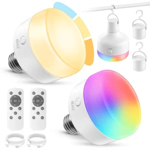 4000mAh Rechargeable LED Bulb, E27 Base, with Remote Control, 3 Color Temperatures and 4 Brightness Levels, Battery-Powered Camping Emergency Light