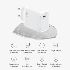 40W PD 3.2 USB C Fireproof Laptop Mobile Device Camera Wall Charger PPS Fast Charging Power Adapter EU Plug OTP Compact Portable