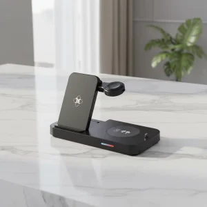 4-in-1 Multi-Device Wireless Charger with QC3.0 Fast Charging Stand and Desktop Organizer for Simultaneous Phone Charging