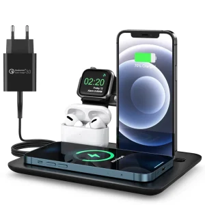 4-in-1 Wireless Charger, 15W Fast Wireless Charging Dock for Multiple Devices with Phone Stand