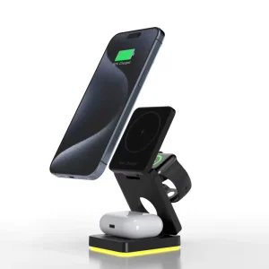 4-in-1 Magnetic Wireless Charger, 15W Fast-Charging Desktop Multi-Device Charging Station for Phones, Smartwatches, and Earbuds