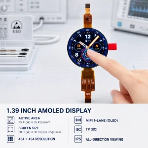 454×454 1.39″ MIPI Interface AMOLED Display Module for Smartwatch Wearable Device