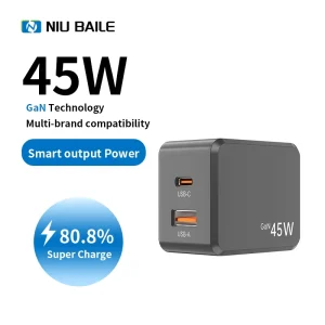 45W GaN Foldable Fast Charger with USB A Type C Ports PD3.1 FCP Android Compatible for AU US EU UK JP 5G Smartphones