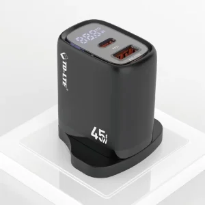 45W PD Electric Fast Charger Dual Port Digital Display USB-C USB-A PPS Laptop Wall Travel Universal Safe