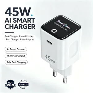 45W Smart Sense Screen USB C Fast Charger EU Plug Wall Power Adapter Digital Display Charger for Smartphone Tablet