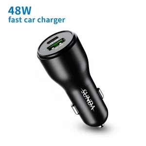 48W PD 30W QC 3.0 Fast Car Charger USB C Dual Port Adapter Smart Temperature Control PC Fireproof Case for Smartphone Laptop