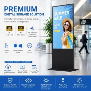 49 Inch Floor Standing Android Touch Screen Digital Signage Display with CMS Wi Fi for Retail Advertising