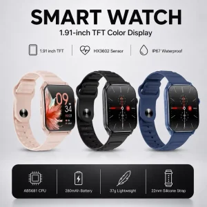 49mm 10.5mm Size 37g Light 1.91 Inch Screen 280mAh IP67 Waterproof Workout Fitness Heart Rate Monitor Smart Watch