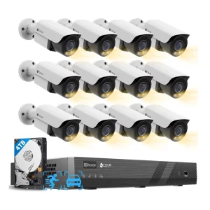 4COVR 16 Channel PoE Security Camera System 5MP with 4TB HDD 2 Way Talk Full Color Night Vision 12X 5MP Wired Business System