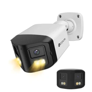 4COVR 4K PoE Dual Lens IP Security Bullet Camera 8MP 180 Degree Wired Camera Dual Light Full Color Night Vision Two Way Talk