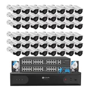 4COVR 64 Channel 4K Security Camera Surveillance System 48X 8Mp Waterproof Bullet Business Commercial IP CCTV NVR Camera System