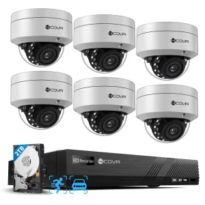 4COVR PoE Security Camera System 8 Channel 6X 5MP IK10 Vandal Proof Commercial Wired IP Dome Camera IP67 AI Motion Detection