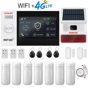 4G GSM WIFI Home Indoor Security Alarm System With PIR Motion Detector Solar Siren